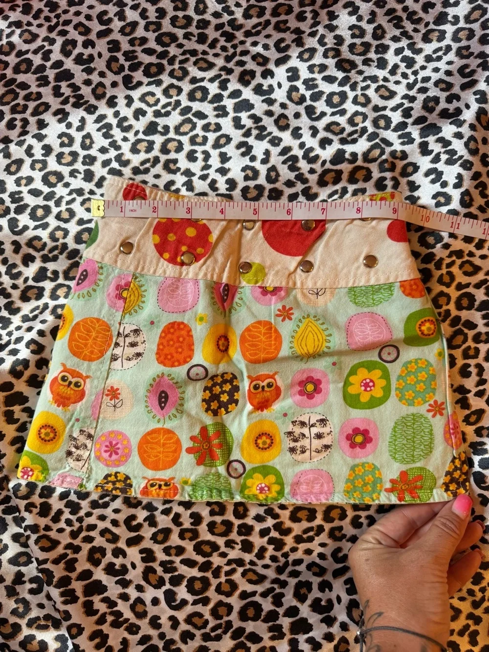 Colorful Owl & Floral Print Mini Skirt in Mint Green
